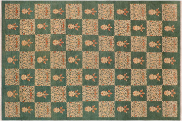 handmade Transitional Kafkaz Chobi Ziegler Green Tan Hand Knotted RECTANGLE 100% WOOL area rug 10 x 14